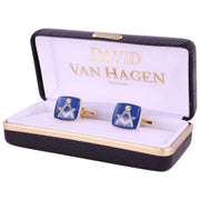 David Van Hagen Masonic Enamel Square Cufflinks - Blue