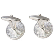 David Van Hagen Rhodium Plated Mother of Pearl Round Porthole Cufflinks  - White/Silver