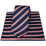 David Van Hagen Striped Silk Tie and Hanky Set - Navy/Red/White