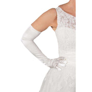 Dents Long Satin Shoulder Length Evening Gloves - White