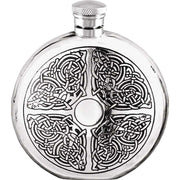 Orton West 6oz Round Celtic Hip Flask - Silver
