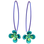 Ti2 Titanium Double Four Petal Flower Drop Earrings - Green