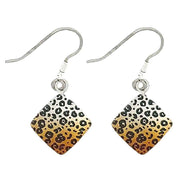 Ti2 Titanium Leopard Print Diamond Shape Drop Earrings - Silver/Brown