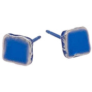 Ti2 Titanium Squashed 6mm Square Stud Earrings - Dark Blue