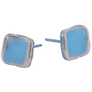 Ti2 Titanium Squashed 8mm Square Stud Earrings - Light Blue
