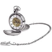 Woodford Celtic Swirl Chrome Plated Double Full Hunter Skeleton Pocket Watch - Silver/Black