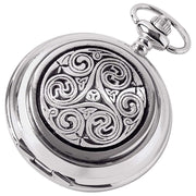 Woodford Celtic Swirl Chrome Plated Double Full Hunter Skeleton Pocket Watch - Silver/Black